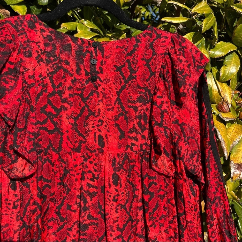Ba&Sh Red Python Snake Animal Print Ruffle Long S… - image 3
